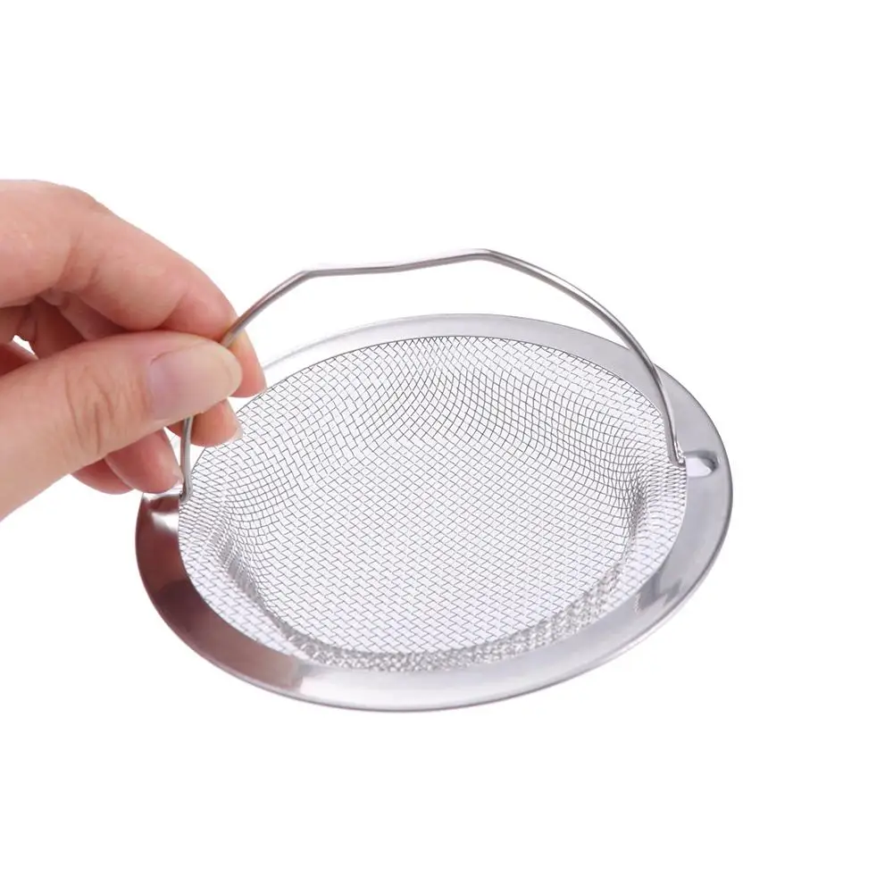 Shower Drain Hole Durable Sink Strainer Mesh Convenient with Handle Drain Stopper Filter Silver Round Hair Catcher Home