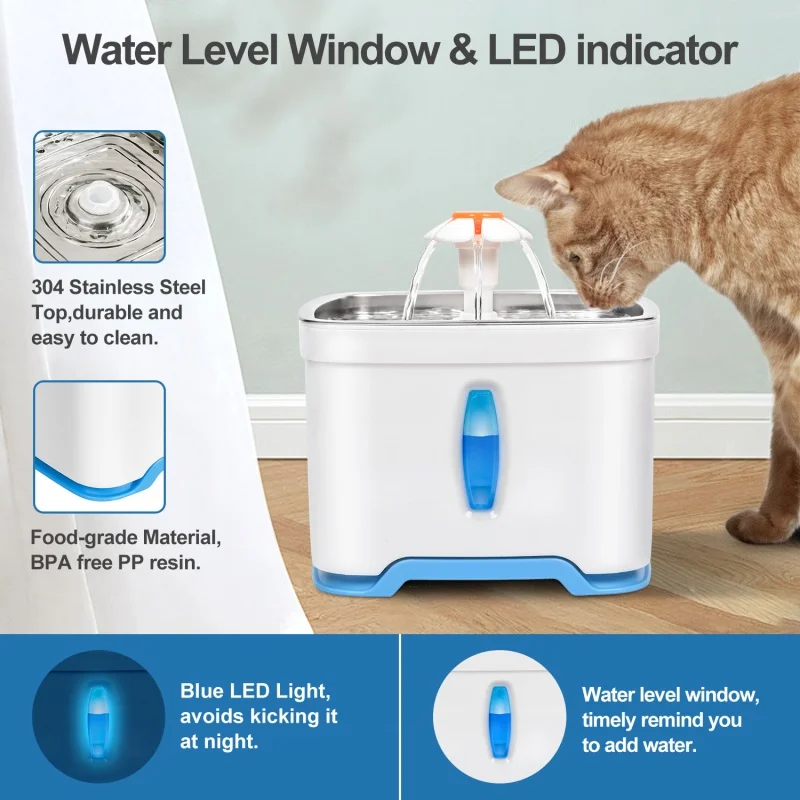 84.50oz Pet Water Dispenser Cat and Dog Water Feeder LED Lights Automatic Circulation Cat Fountain Small Flower Water Dispenser