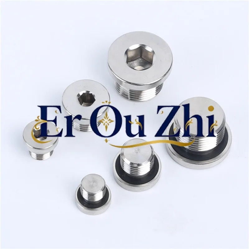 304 Stainless Steel Hexagonal ED Ring Sealing Plug with Flange Edge Oil Plug British Metric Wire Plug G1/234 Points