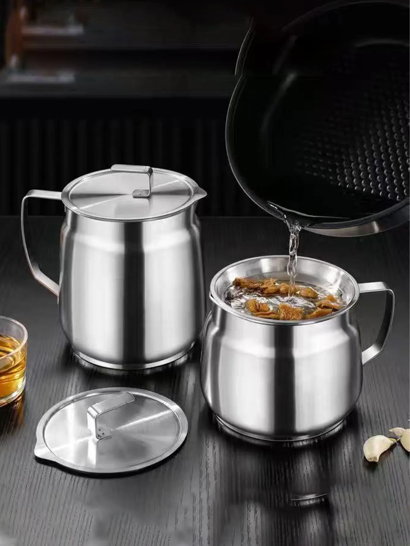 Large Capacity Oil Filter Pot Stainless Steel Kitchen Household Anti-Leak Oil Container Filter Oil Residue Storage Tank Oil Filter Gadget 1 Piece