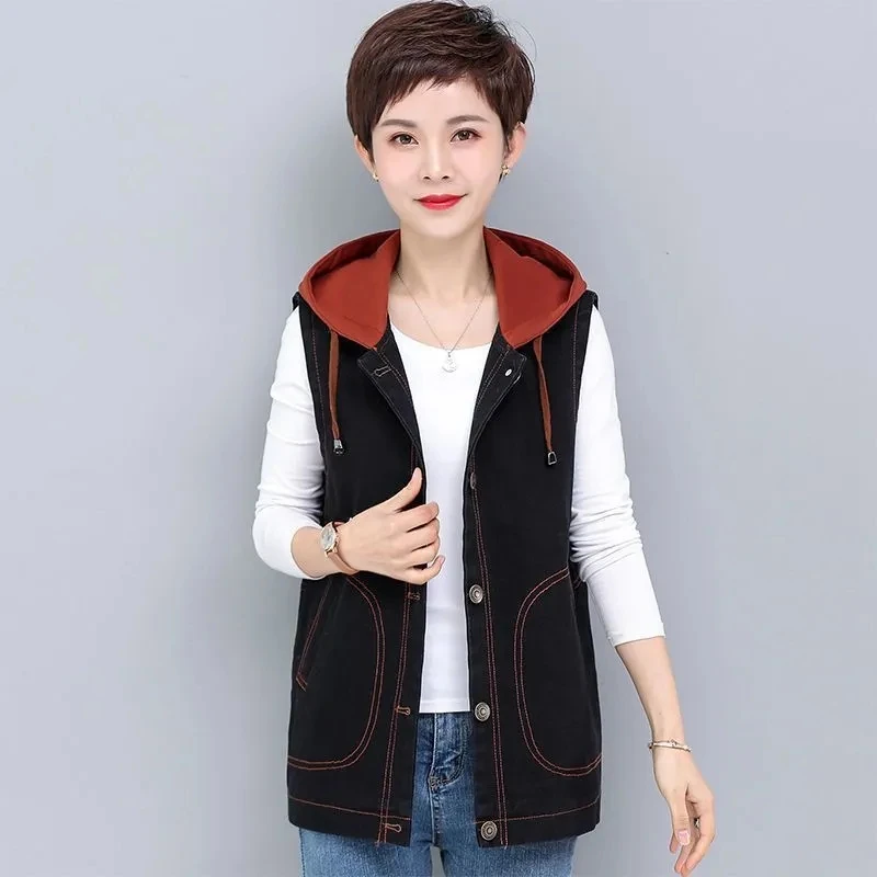 Women Denim Vest 2025 Spring Summer New Hooded Waistcoat Female Loose Large Size 5XL Sleeveless Coat Femme Vest Thin Cowboy Top