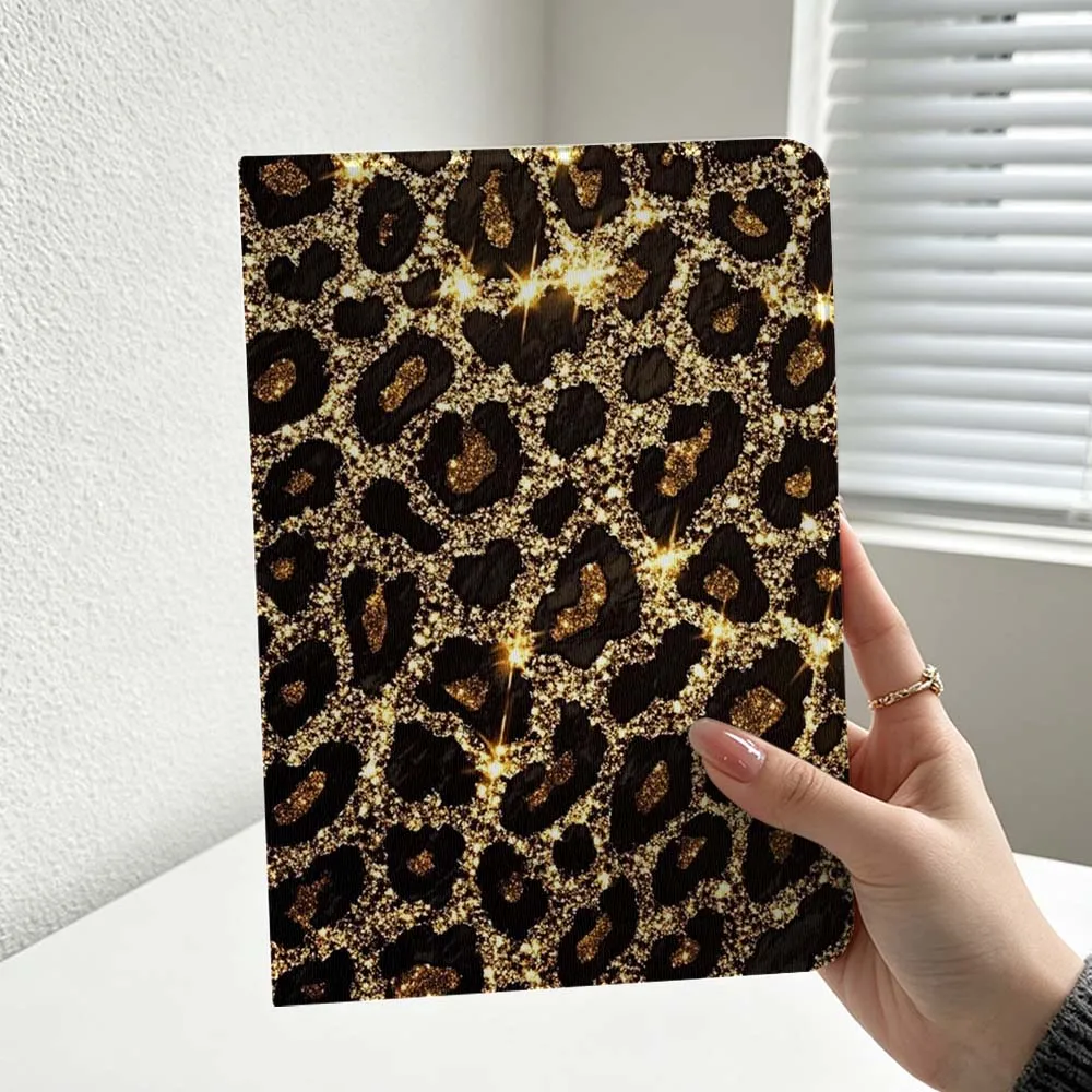 Golden Leopard Print Sparkle For iPad Pro Air mini 7 6 5 4 3 2 1 9gen M5 M4 11th 10th A17 Pro A16 Soft Inch Tablet Case Cover