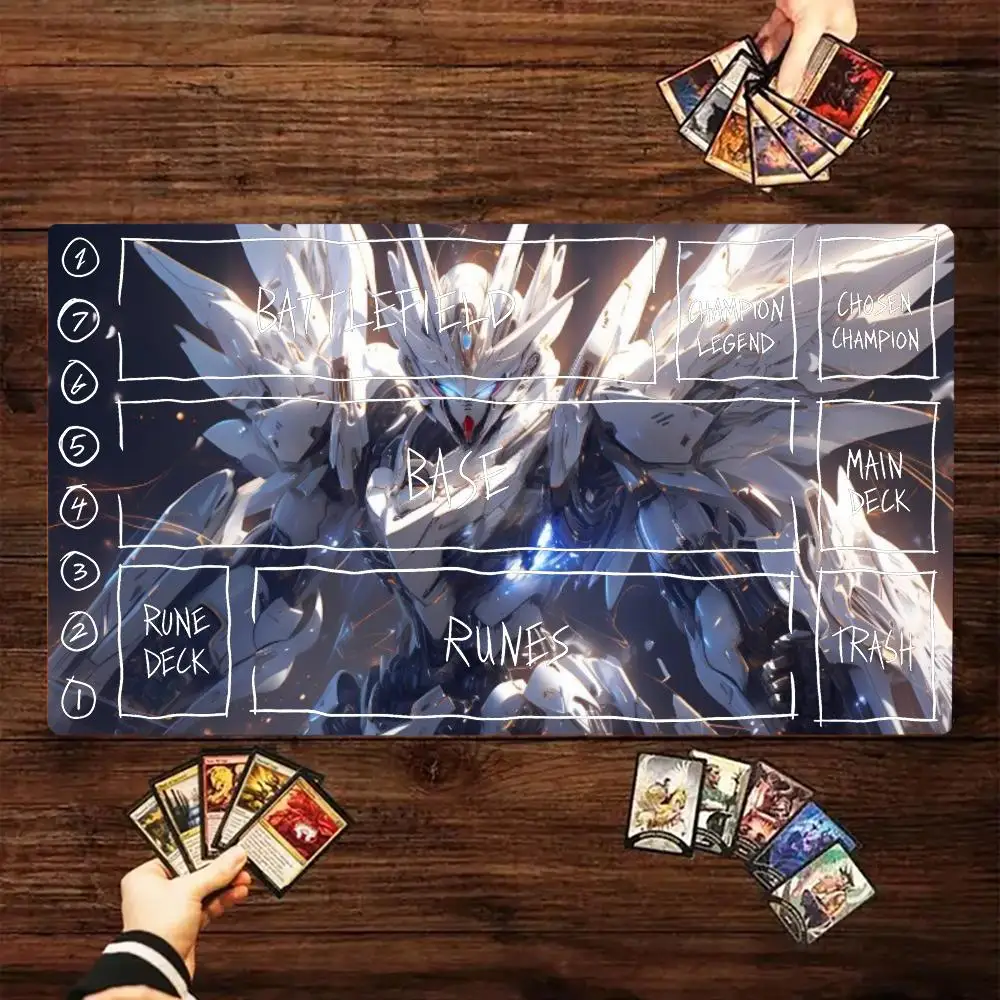Epic Holy Winged White Sci‑Fi Mecha TCG Playmat 35X60CM Magic Card Battle Mat Non‑Slip Durable Stitched Edge Tabletop Playmat