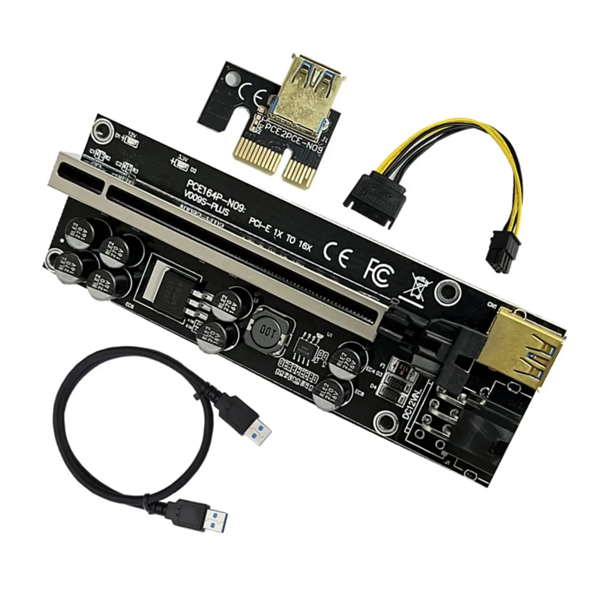 ABIU VER009S Plus PCI-E Riser Card 009S Plus PCIE X1-X16 4Pin 6Pin Power USB 3.0 Cable for Graphics Card GPU Miner Mining A