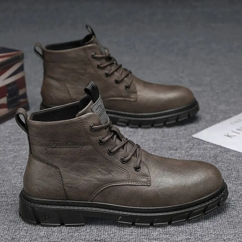 

Новинка весны 2024, молодежные мужские высокие кеды в британском стиле, универсальные модные короткие ботинки-карго на толстой подошве, классические короткие ботинки