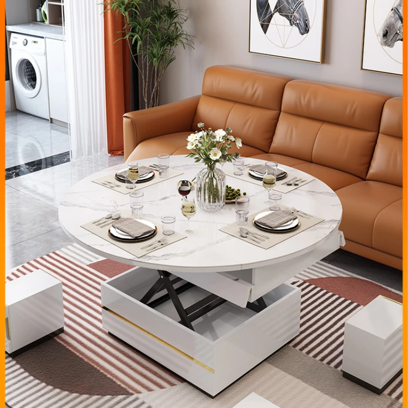 Multifunctional slate coffee table dining table dual-purpose one-piece light luxury modern small-sized fully automatic electric