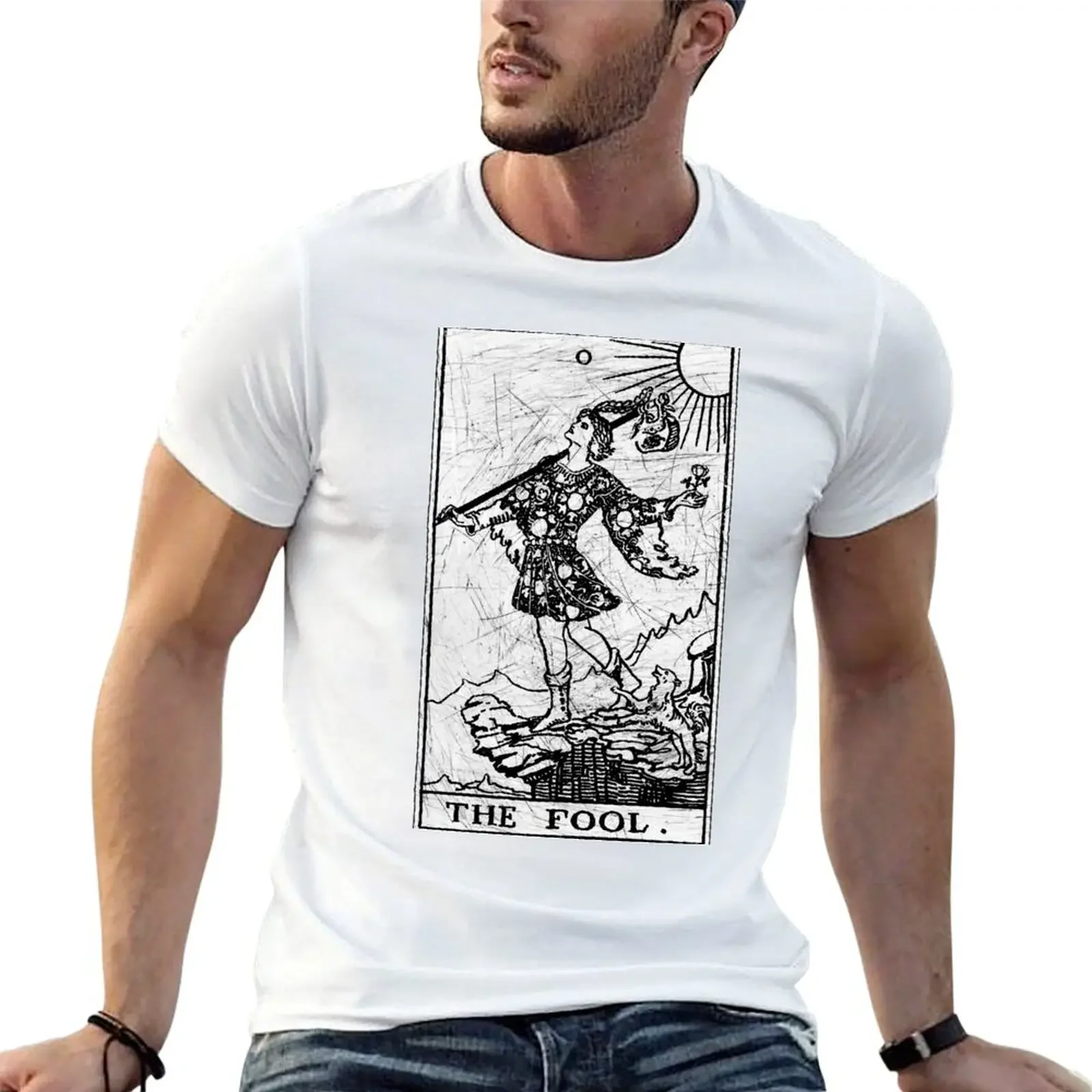 The Fool Tarot Card Major Arcana fortune telling occult T-Shirt heavyweight shirts graphic tee hot sale fitted t shirts for men