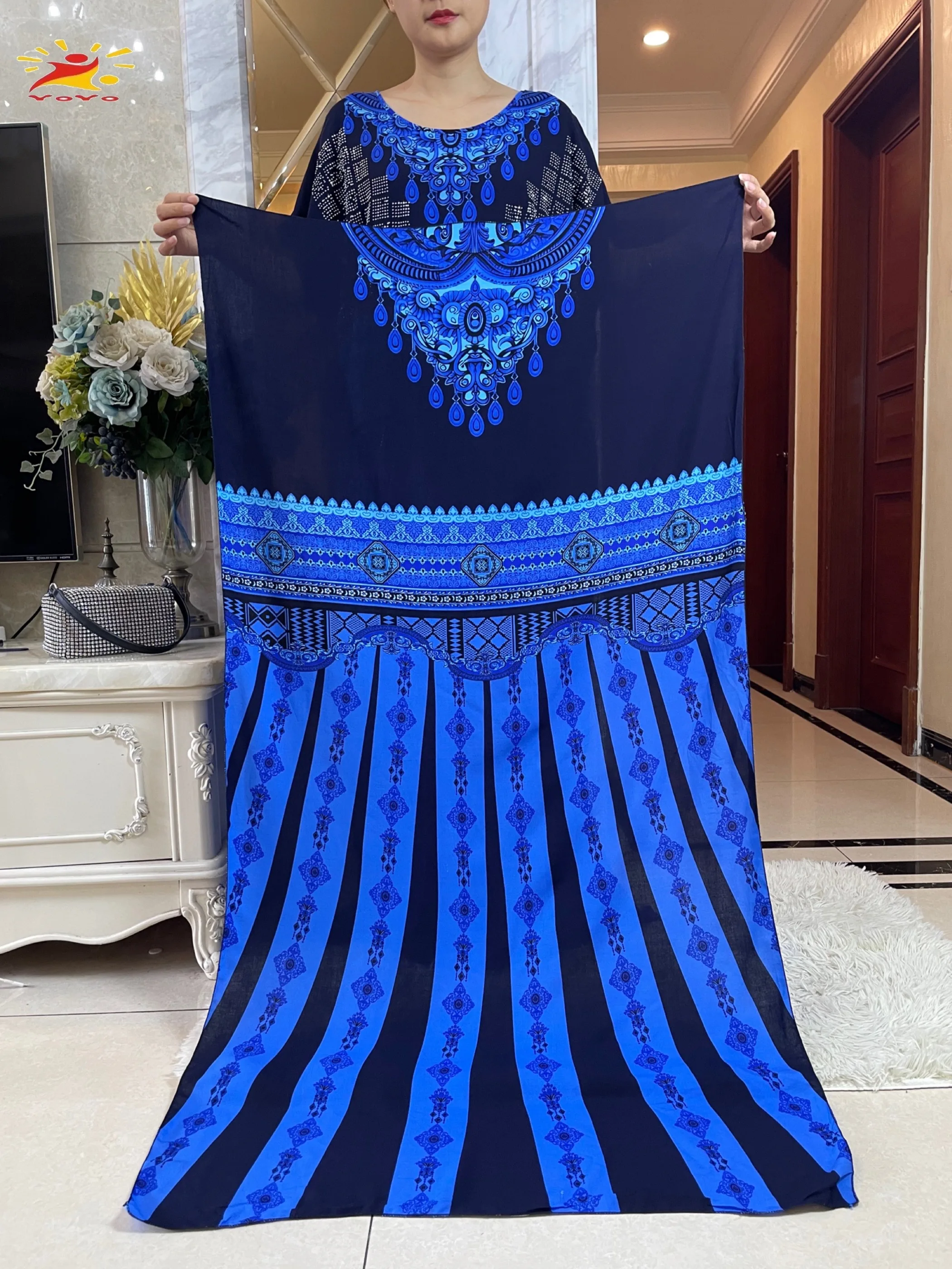 2024 estate africana manica corta 100% cotone vestito con grande sciarpa stampa allentata floreale Maxi Islam donne diamanti Abaya vestiti