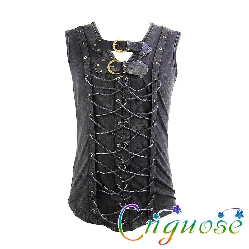 2024 Summer Sleeveless Camisole Vest with Metal Buckle Strap Woven Men's Tank Top Rock Punk Style Streetwear for Mens