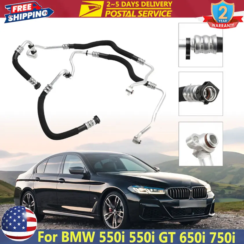 

2PCS Car Engine Oil Cooler Line For BMW 550i 550i GT 650i 750i 17227589509 17227589510 Hydraulic Power Steering Hose Replacement
