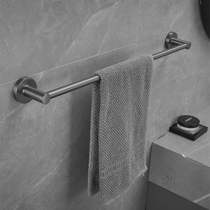 Electroplated Gunmetal Gray Stainless Steel Bathroom Towel Bar Bathroom Accessories Perforation Installation Towel Rail Fashions