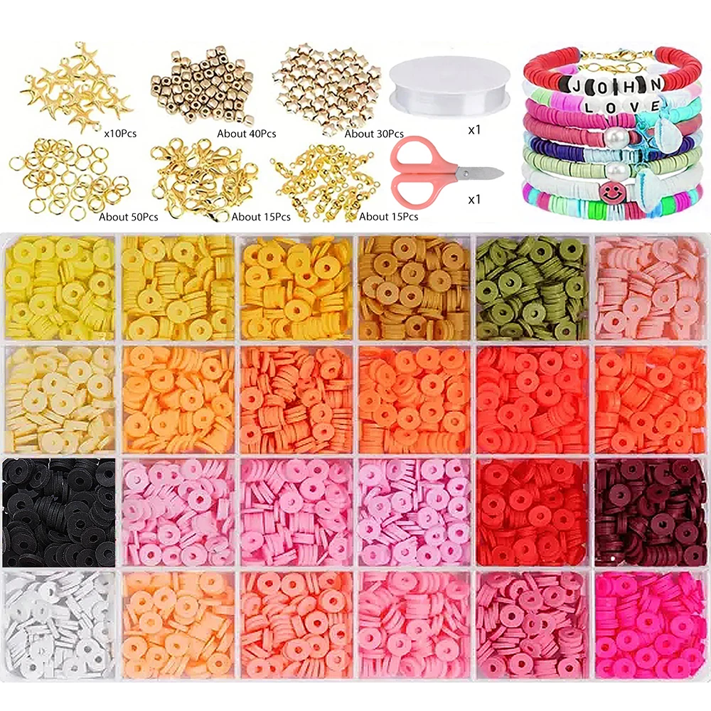 Clay Beads In Grid Box Set For Jewelry Making Kit Flat Round Polymer Heishi Letter DIY Handmade Accessories Kids Cute Funny