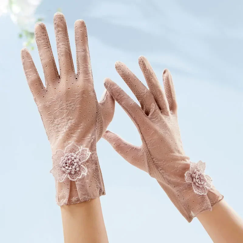 Sunscreen Gloves Anti Slip Lace Ice Silk Gloves Women's Thin Design Summer UV Touch Screen Driving Long Gloves Outdoor Cycling