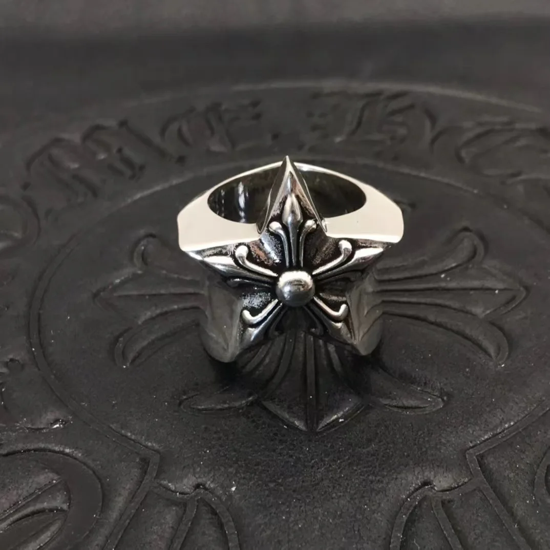 

S925 sterling silver big five-pointed star ring men's medieval cross Thai silver retro niche high-end sense