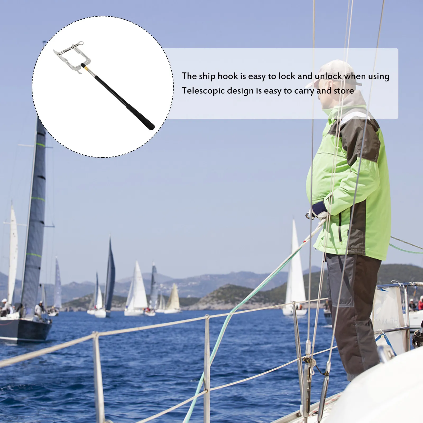 1Set Heavy Duty Telescoping Boat Hook Stainless Steel Compact Hook Tie Rope Threader for Dock Boat Equipment