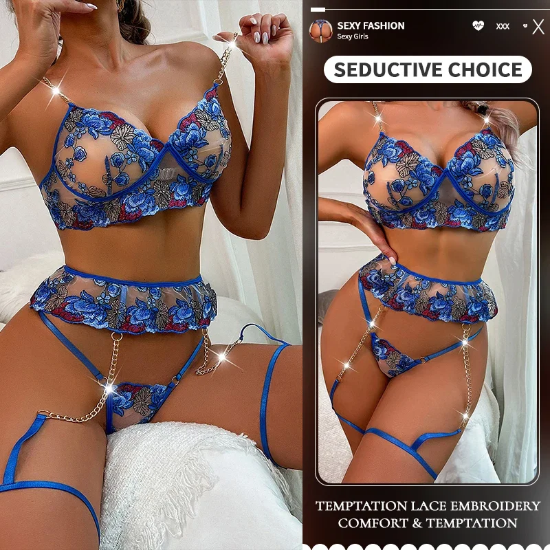 

erotic lingerie Women's Underwear Lace Bralette Bra Brief Set Lingerie With Thong Sleepwear Women Sexy underwear Pyjama Sexy Fe