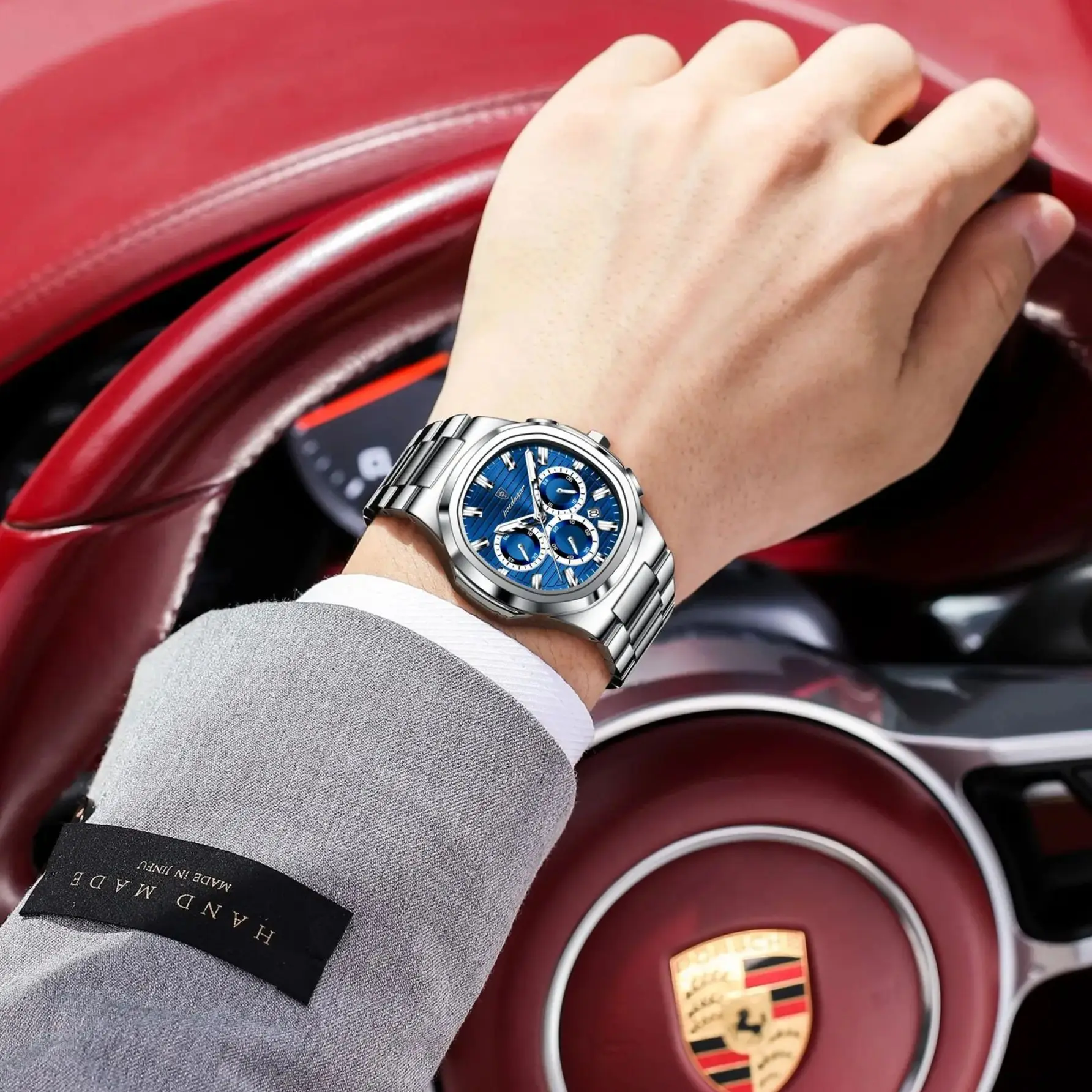 POEDAGAR Business Man Wristwatch Date Chronograph Waterproof Luminous Luxury Men Watch Stainless Steel Quartz Men's Watches Male 4