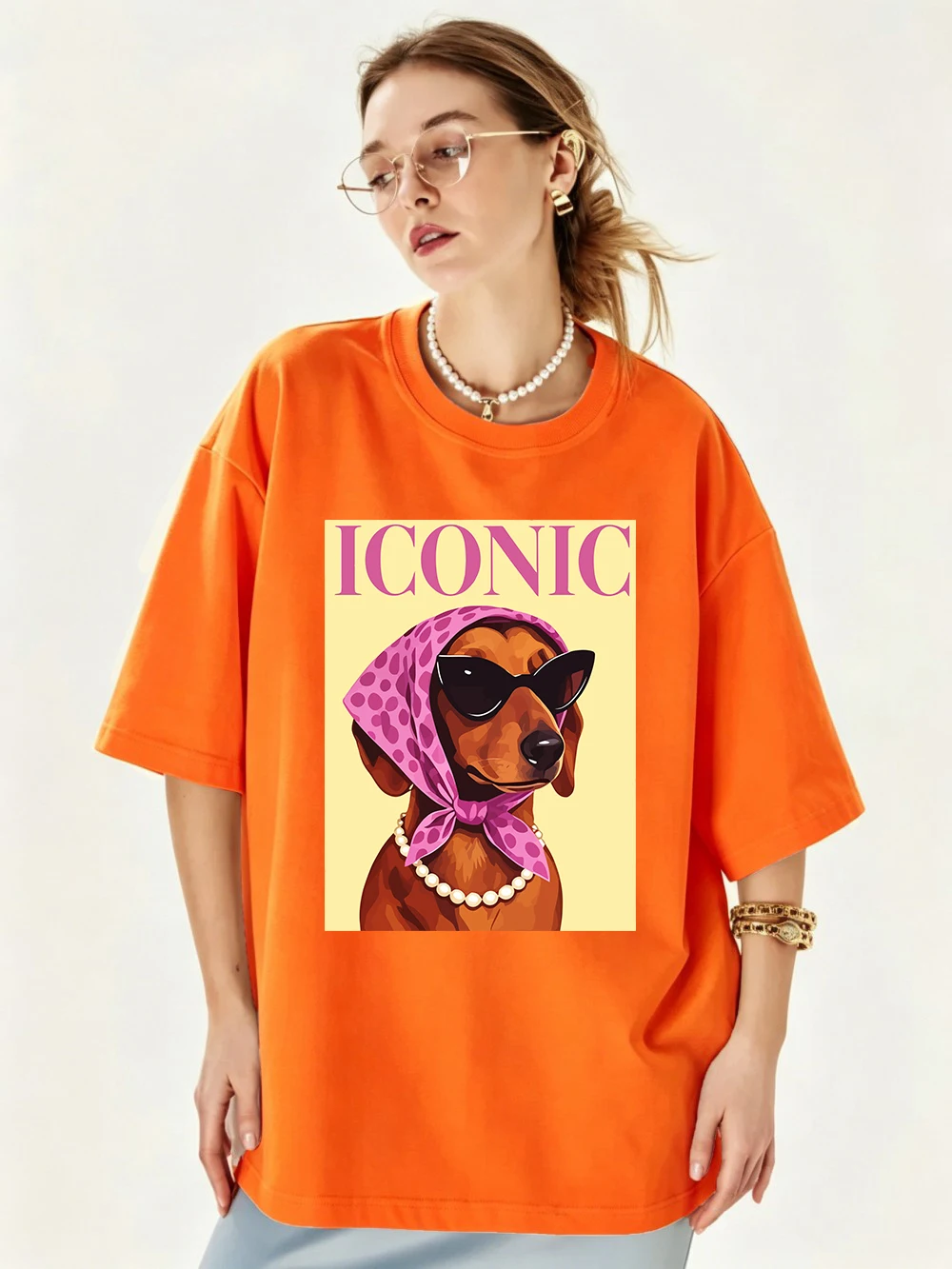 Ikonische Dackel-Prints, Baumwoll-T-Shirts für Damen, Sommer-Kurzarm-T-Shirts, O-Ausschnitt, weiche, übergroße Oberteile, einfache, bequeme Kleidung – Detail 21