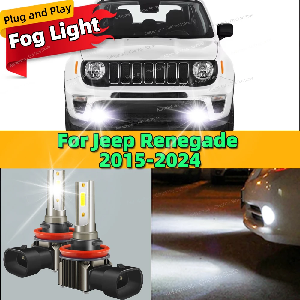 2Pcs LED Fog Lamp Bulbs Front Fog Light Accessories Canbus 6000K For Jeep Renegade 2015 2016 2017 2018 2019 2020 2021 22 23 2024