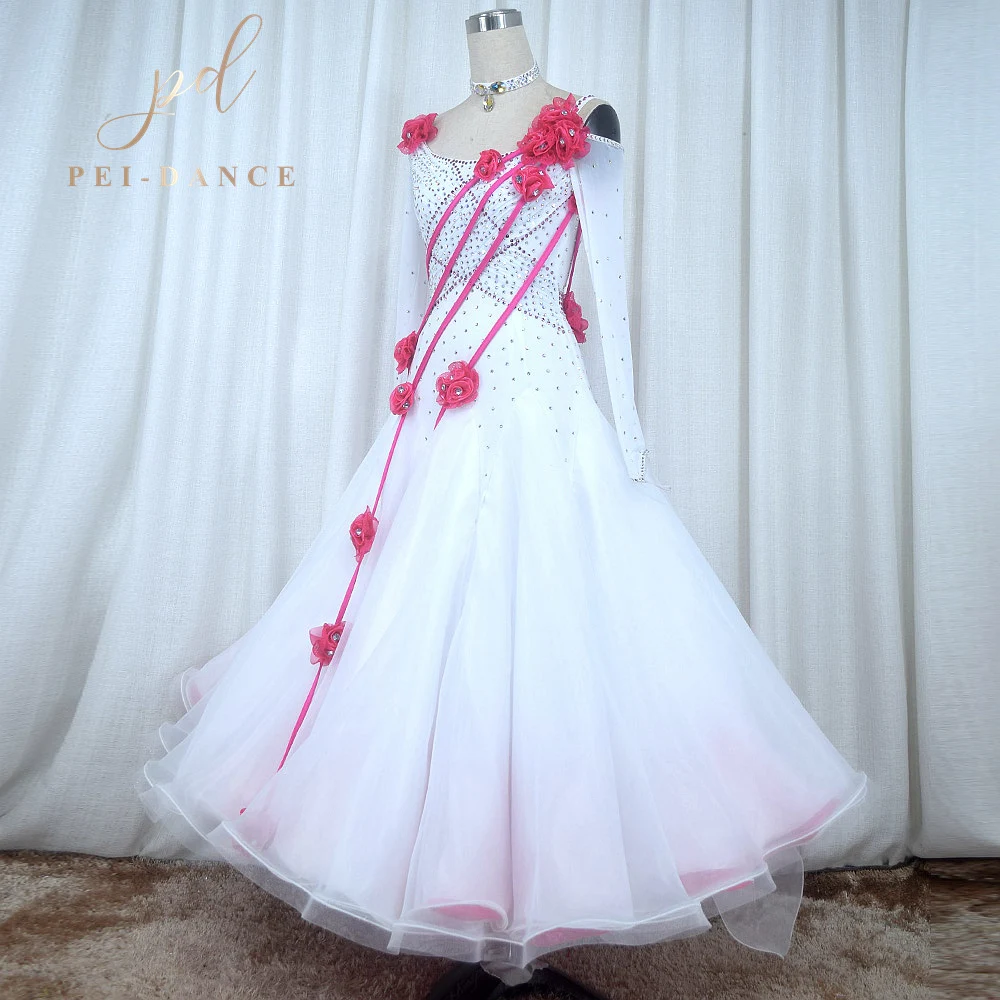 New Design Women/Children White International Standard Ballroom Dance Dress Waltz Tango Fox Trot Dance Wear For Competition 979