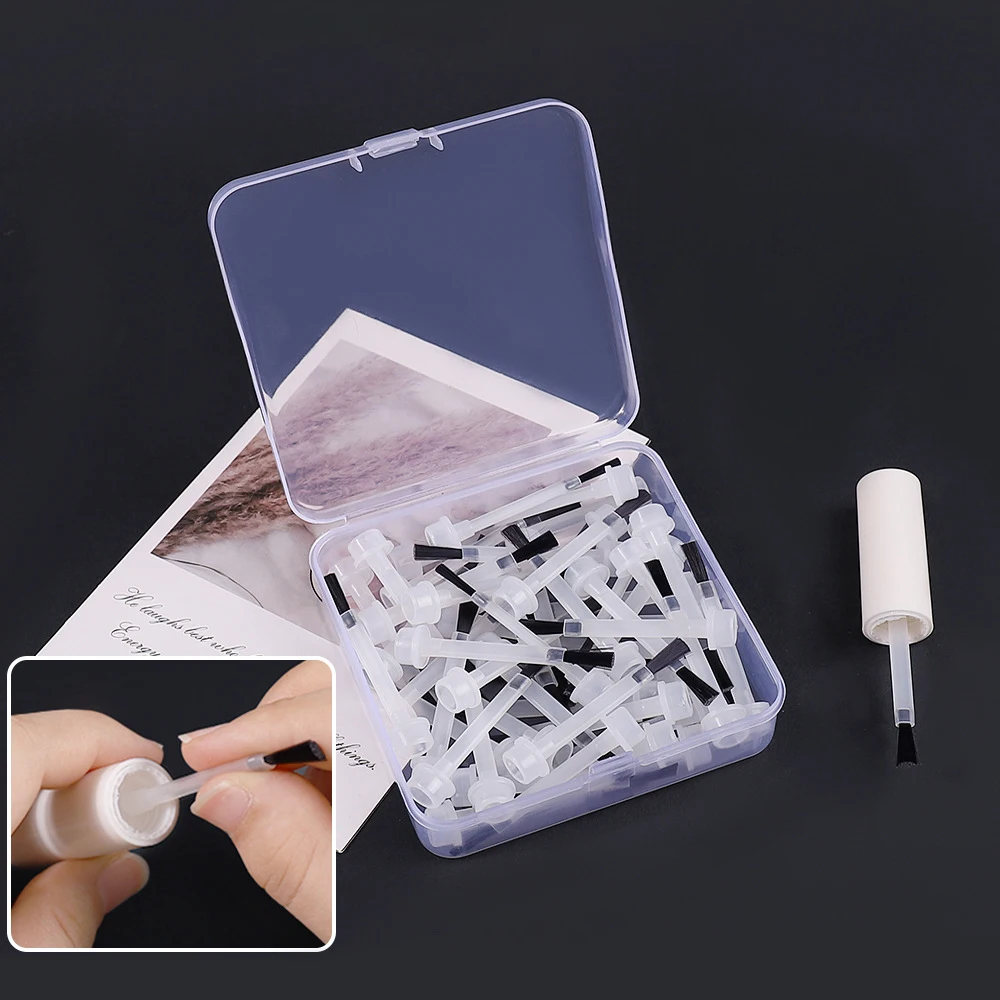 50Pcs/box Disposable Nail Polish Brush With 1 Handle UV Soak Off Gel Flat Nail Brush Replacement Kit Acrylic Powder Nail Brushes