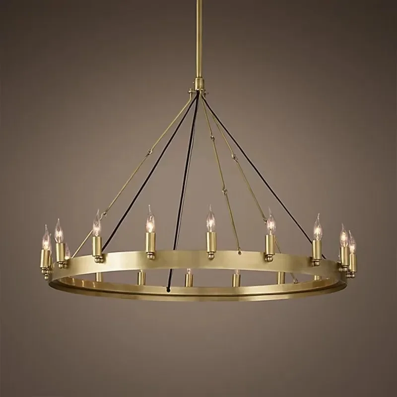 

American Retro Iron Double Pendant Lamp Vintage Industrial Led Droplight Round Cafe Restaurant Bar Knight Candle Chandelier