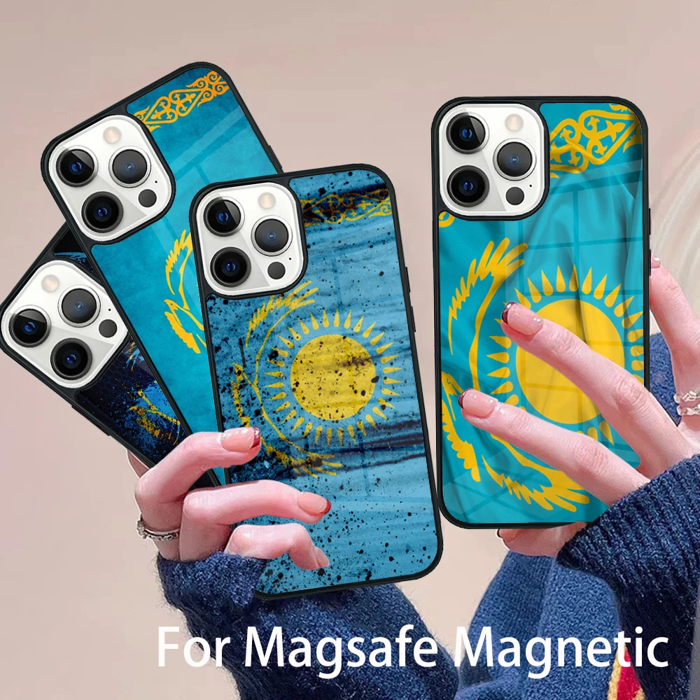 

Kazakhstan Flag Phone Case Magesafe Magnetic Wireless Charge Cover For IPhone 16 11 12 13 14 15 Pro Max Plus Mini