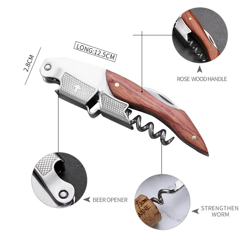 Wood Handle Corkscrew Professional Wine Opener Portable Screw Corkscrew Multifunction Beer Cap Bottle Opener Kitchen Bar Tool