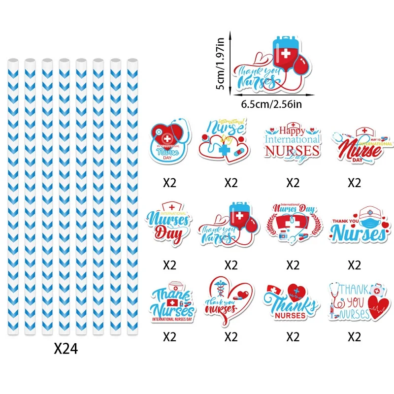 24pcs Happy International Nurses Day Disposable Paper Straws, Thank You Nurse Drinks Decoration Plug-In Supplies view 5