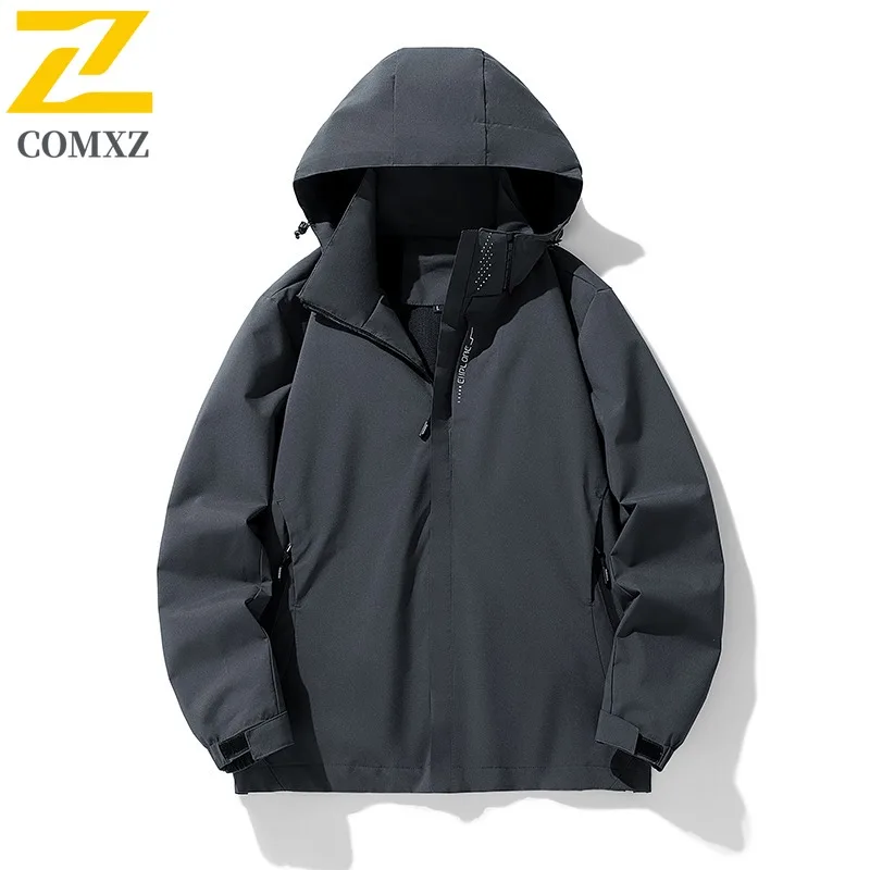 COMXZ Herrenjacke, Freizeit, abnehmbare Kapuze, Outdoor, Klettern, leichte Motorradjacke, Camping, winddicht, Herbst-Windjacke