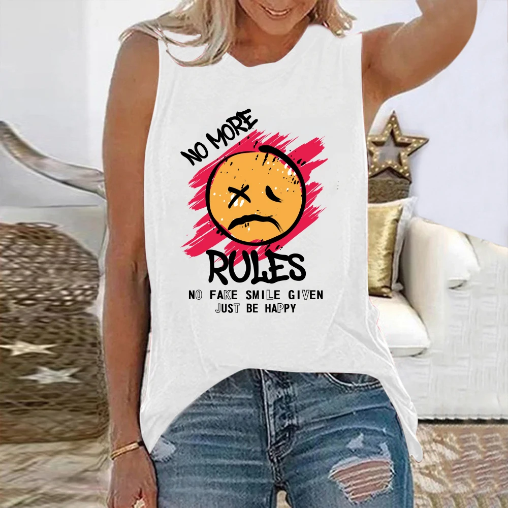 Seeyoushy NO MORE RULES NI FAKE SMILE GIVEN JUST BE HAPPY Summer New Sleeveless Women's T-shirt Y2K Aesthetic Women's Top Acotar