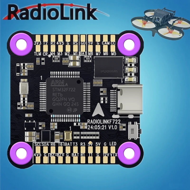

Radiolink F722 Flight Control 8CH Support Betaflight/ INAV 8 Channels OSD Support SBUS/ CRSF for RC FPV Drone