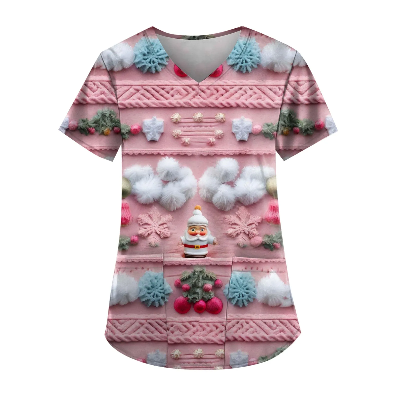 Christmas Uniforms Tops For Women Santa Claus Print Scrub Tops Hospital Pet Grooming Uniforms Nurses Dentist Work Tee Tops