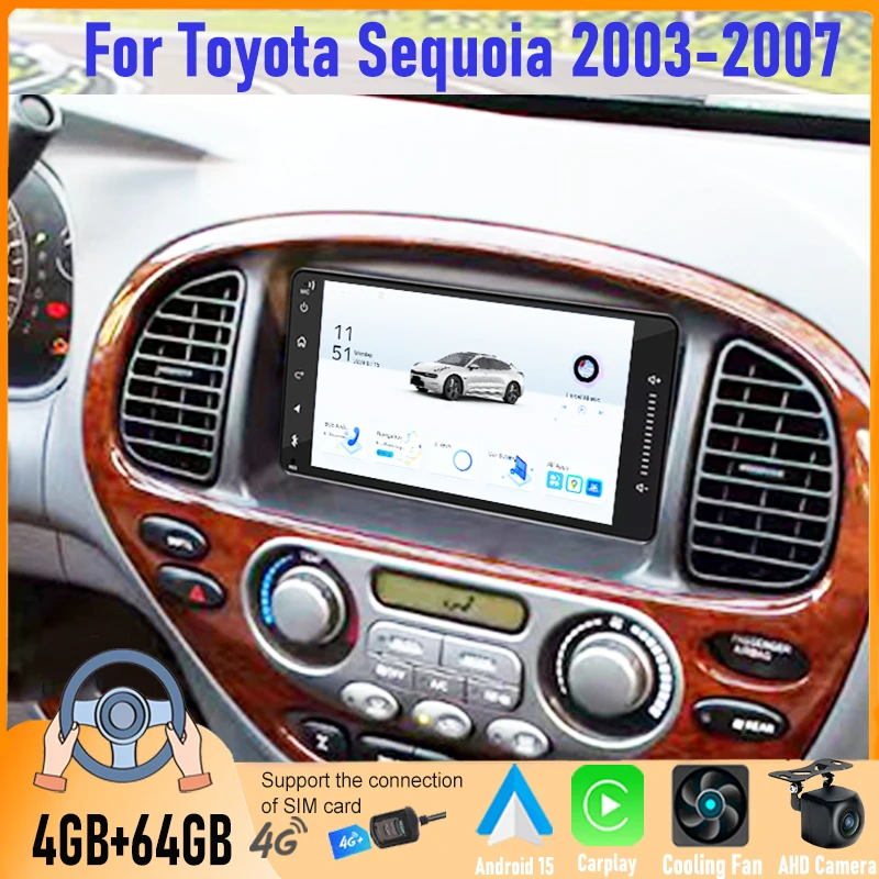 

7 Inch Touch Screen Multimedia Radio Wireless CarPlay Android Auto 4+64GB For Toyota Sequoia 2003-2007 GPS FM BT Head Unit