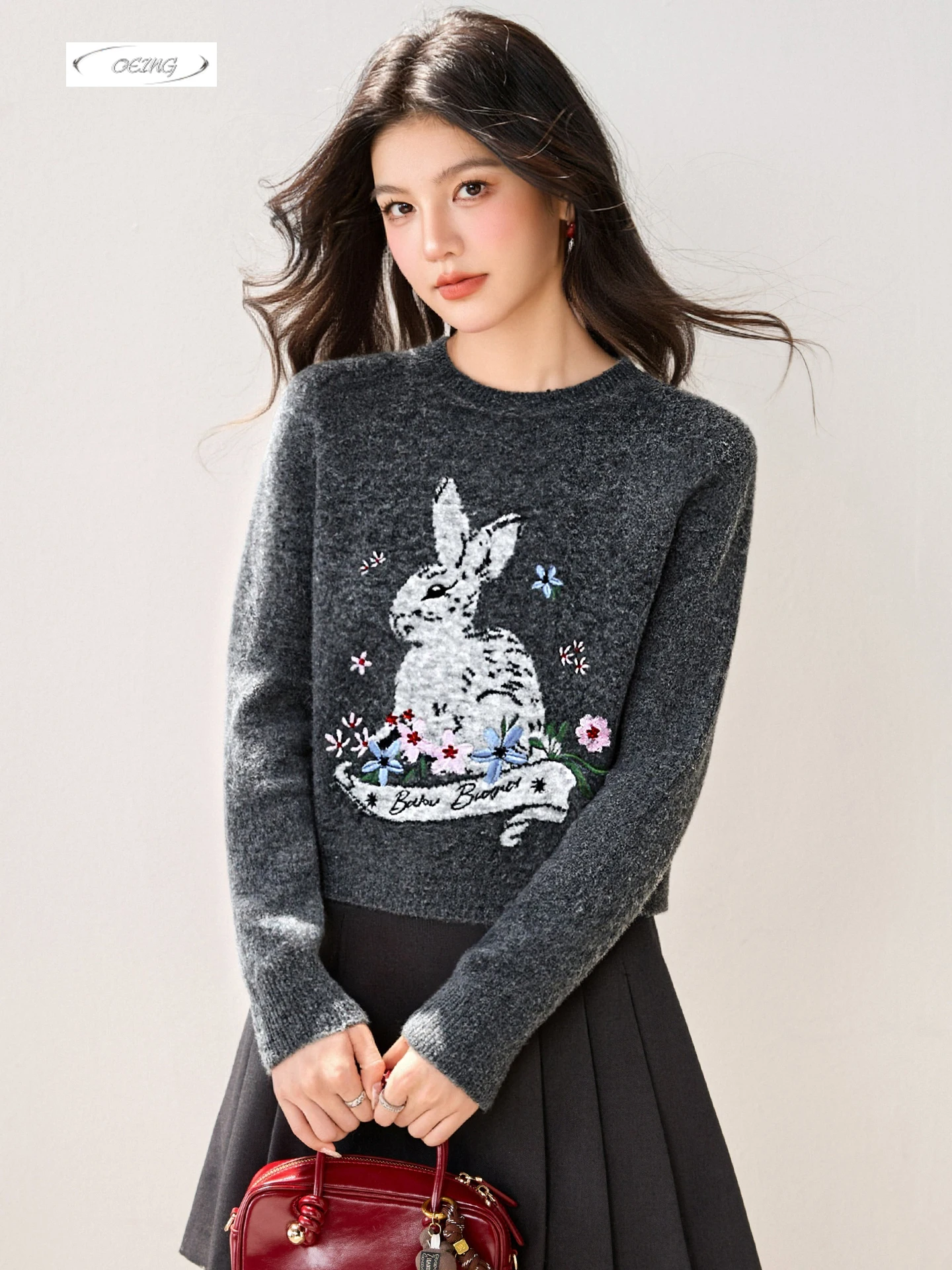 

Autumn Winter Short Sweater for Women Long Sleeve O-neck Deep Gray Basic Knitted Pullover Tops Fashion Elegant Knitwear 9752