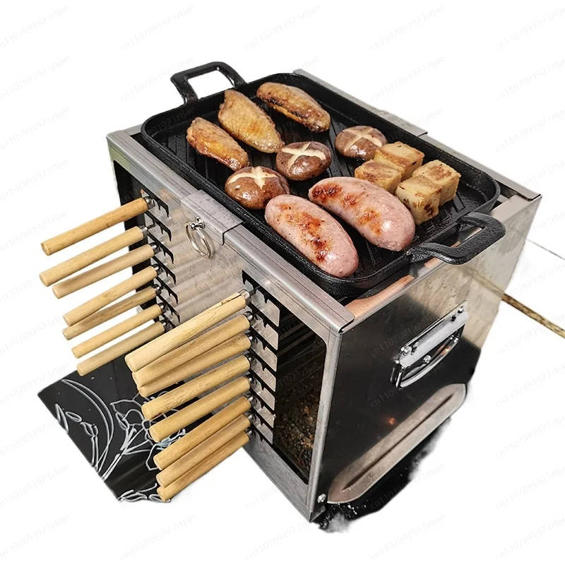 

Бездымный мини-гриль для барбекю, для использования на углях на открытом воздухе и дома, с подставкой для шампуров на древесном угле для использования в помещении.