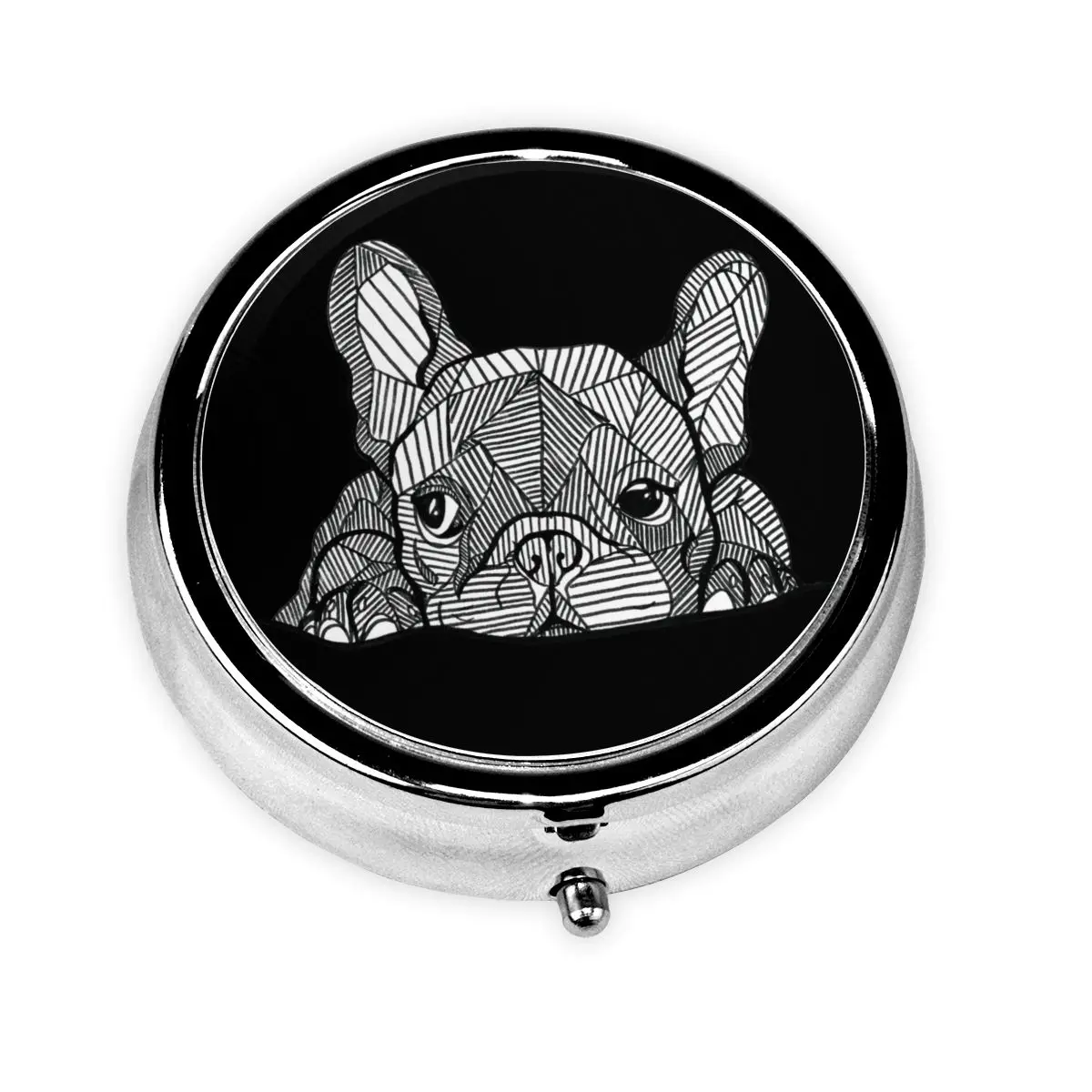 

Французский бульдог, круглая коробка для таблеток, 3 отделения, диспенсер для таблеток, портативный органайзер для любителей ликов, контейнер для хранения