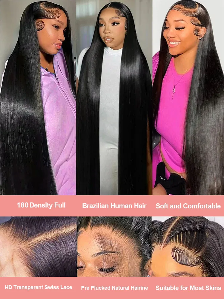 40Inch Lace Front Wig Brazilian Bone Straight Human Hair Wig Transparent 13x4 13x6 Lace Frontal Wig 360 Full Lace Wigs For Women