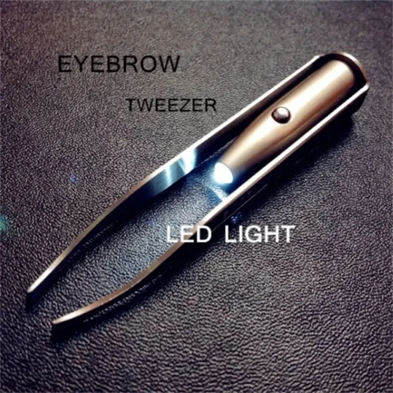 Portable Stainless Steel Led Make Up LED Light Eyelash Eyebrow Clip Tweezer Set Smart Design Hair Remove Tweezer Makeup Tool