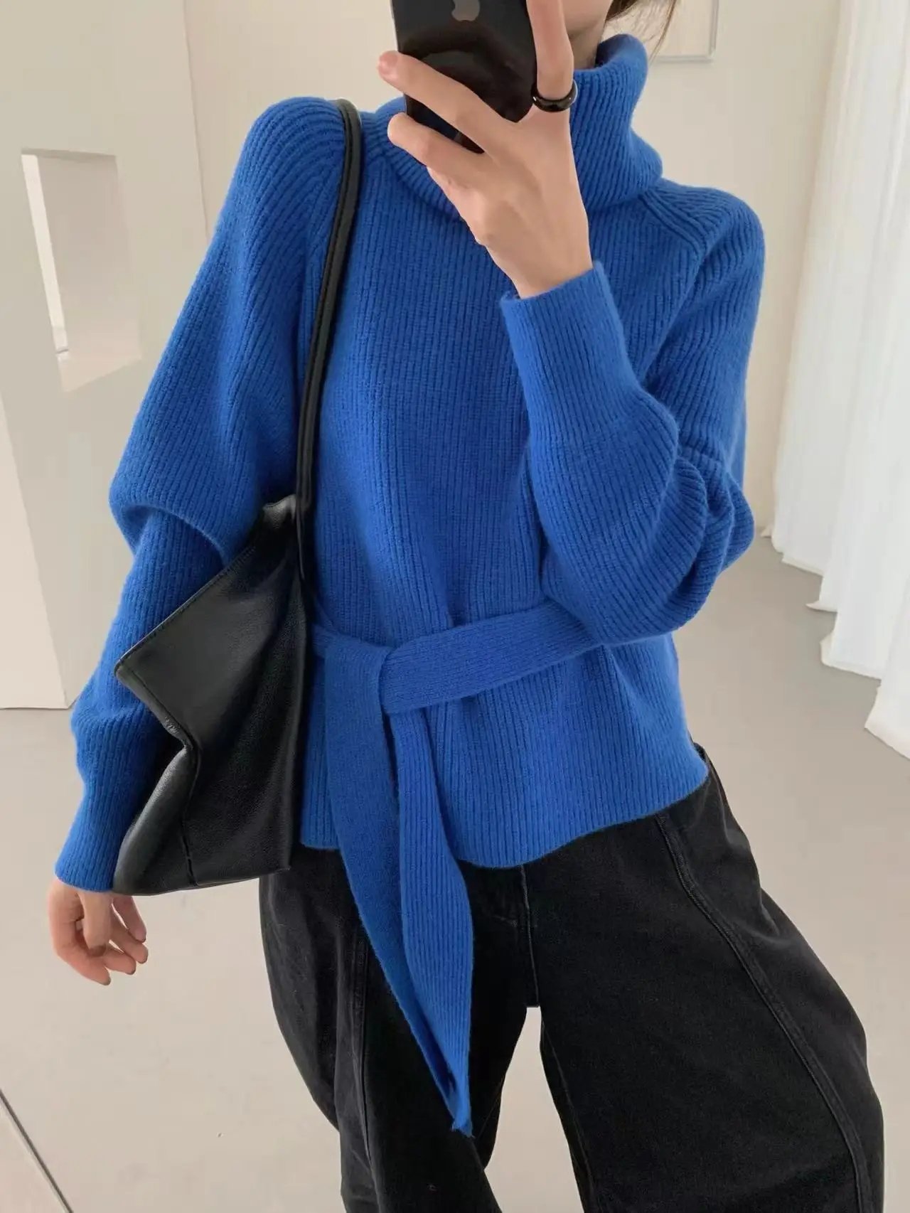 

Women's High Collar Slim Fit Knitwear High Waist Autumn Winter Casual Loose Sweater Solid Color Pullovers F364