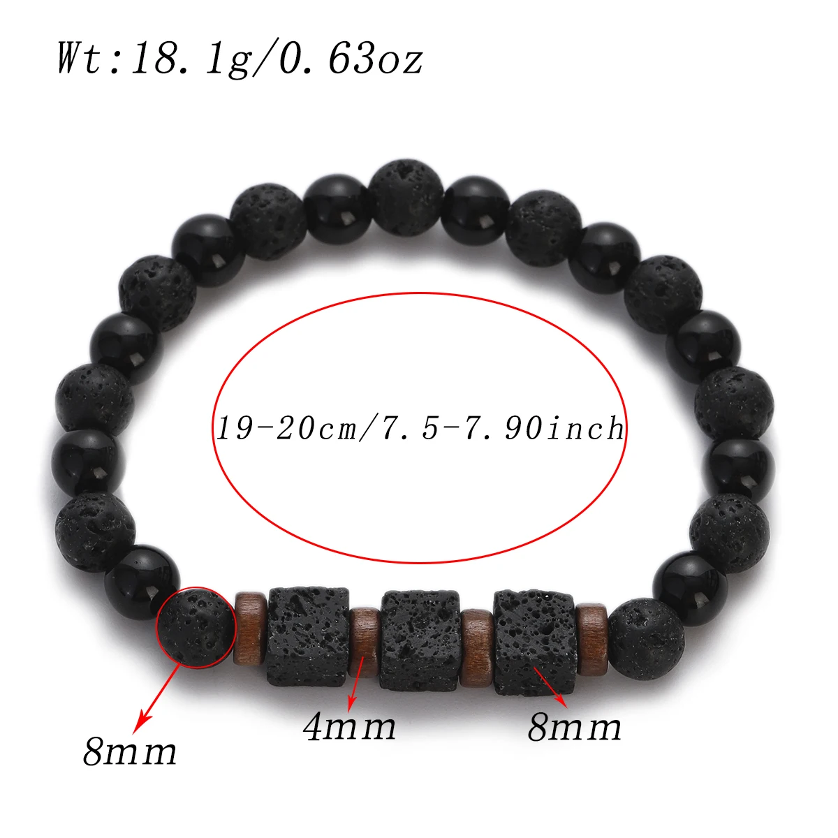 Square&Round Volcanic Stone Bracelet for Men Lava Black Onyx 8mm Beads Bracelets Men\'s Fashion New Jewelry