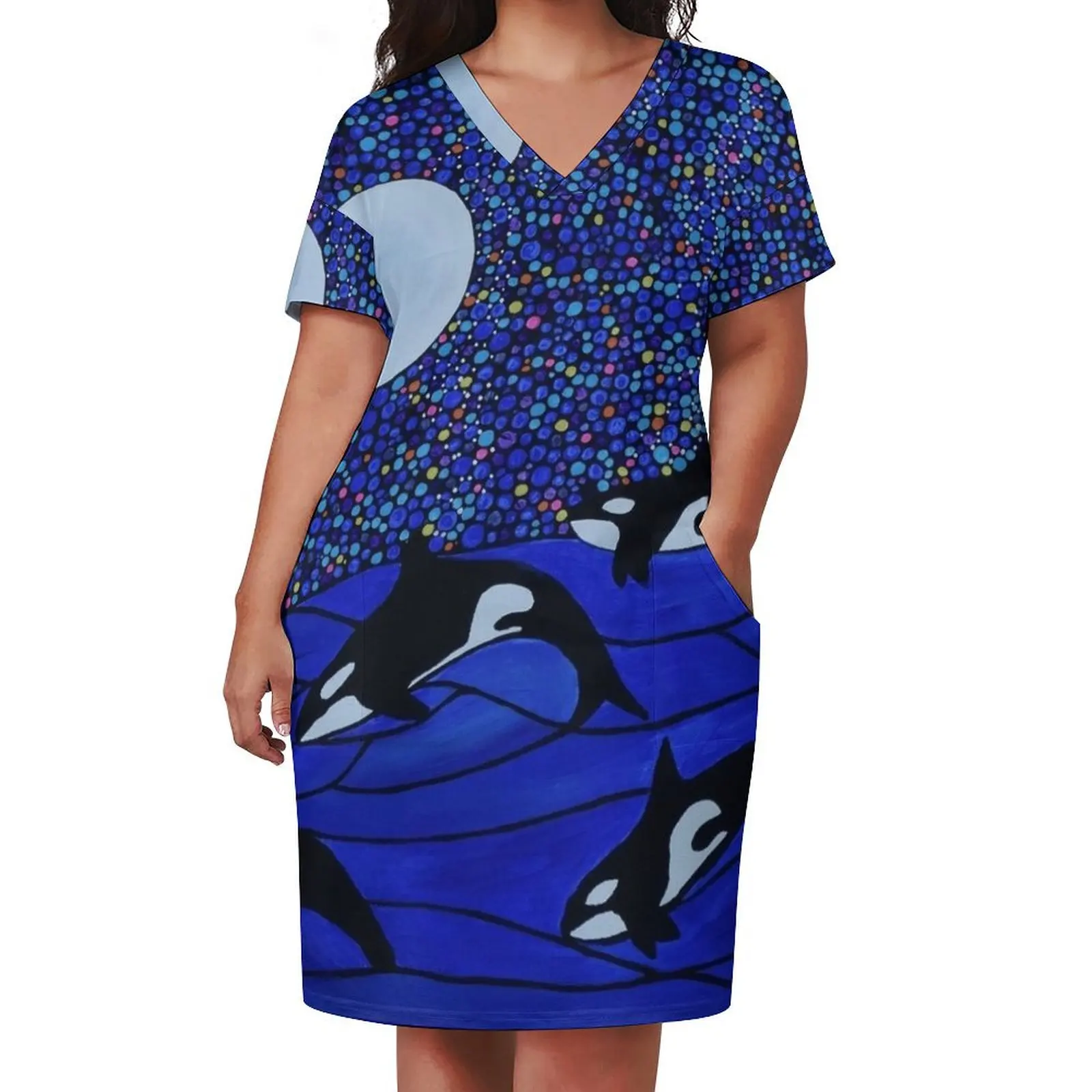 Where whales play Loose Pocket Dress Summer skirt dress