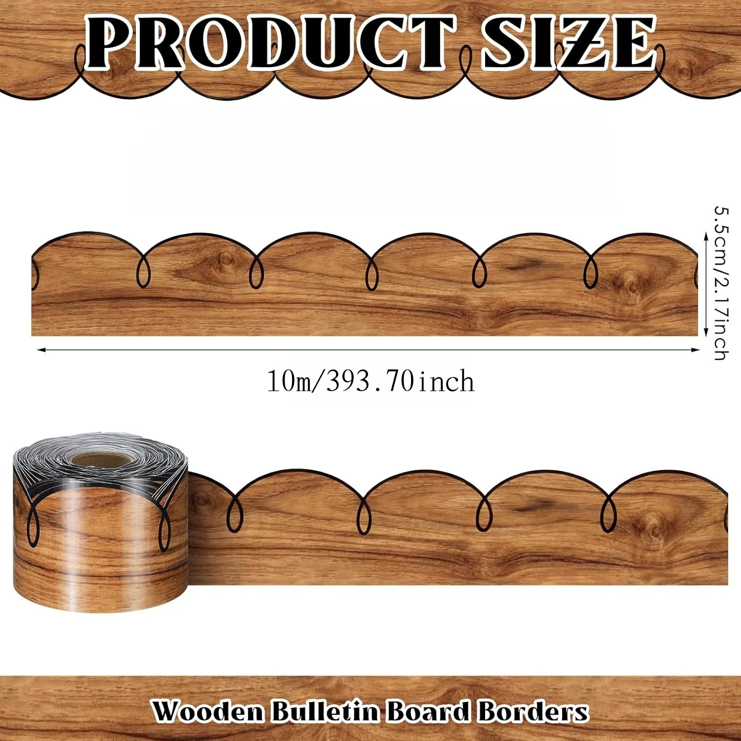 1pcWood Grain Bulletin Board Border, Scalloped Self Adhesive Cuttable Trim Sticker,Pattern Decor for Classroom Chalkboard Office