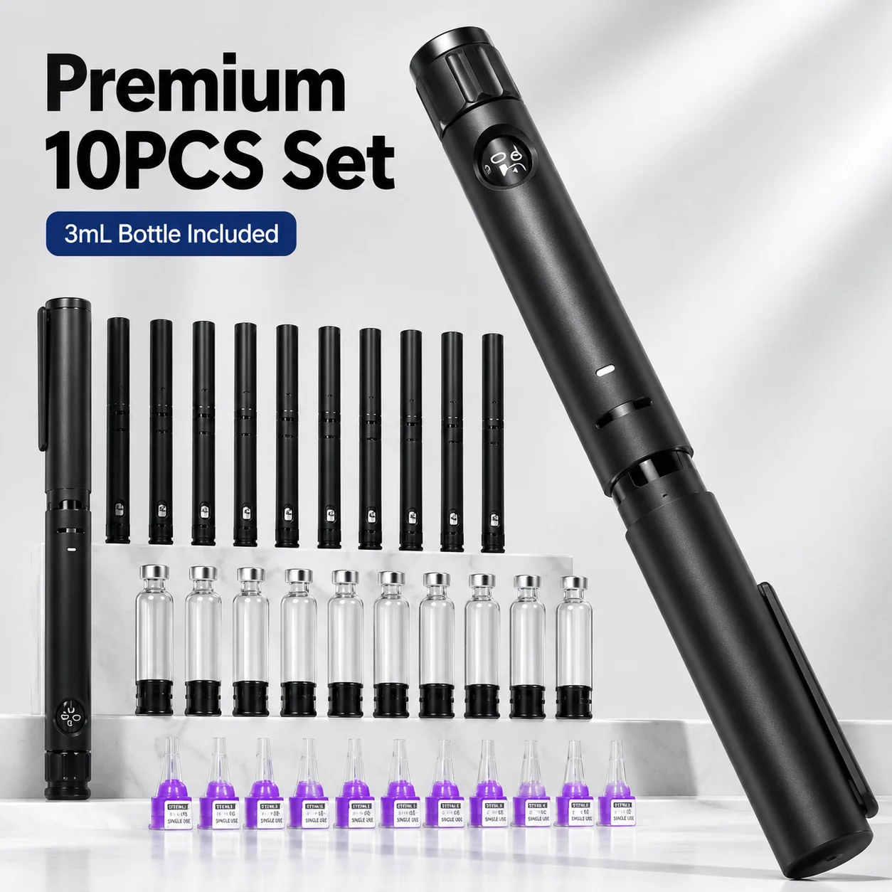 10PCS Set 3ml Insulin Injection Pens Disposable Adjustable Dose Injector Pens with Cartridge 10 Needle Tips for Home Travel Use