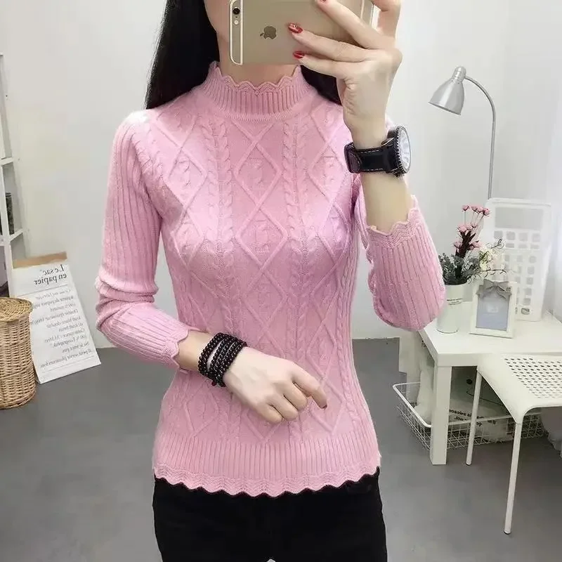 

Wool Cashmere Sweater Women's High Stacked Collar Pullover Long Sleeve Winter Knitted Sweater Warm High Quality Jumper A30