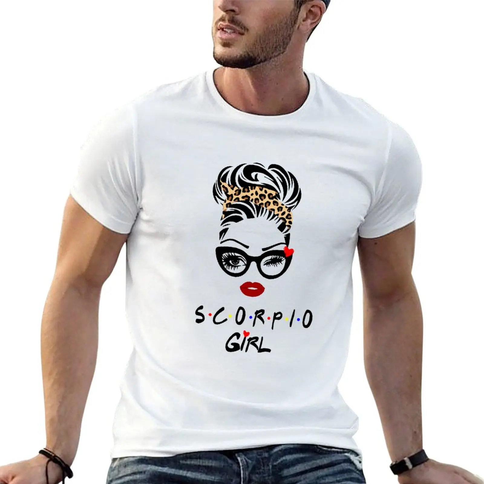 

Scorpio Girl Wink Eye Woman Face With Bandana Leopard Birthday T-Shirt man t shirt cotton high quality man tshirt T-Shirt