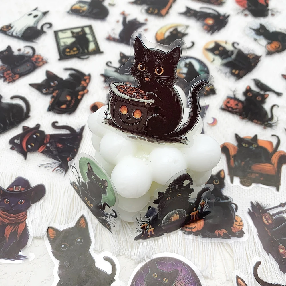 【セール中】50 個ハロウィン黒猫ペットステッカーデカールラップトップ壁スーツケーススケートボード DIY 美的ステッカークリエイティブフェスティバルギフト