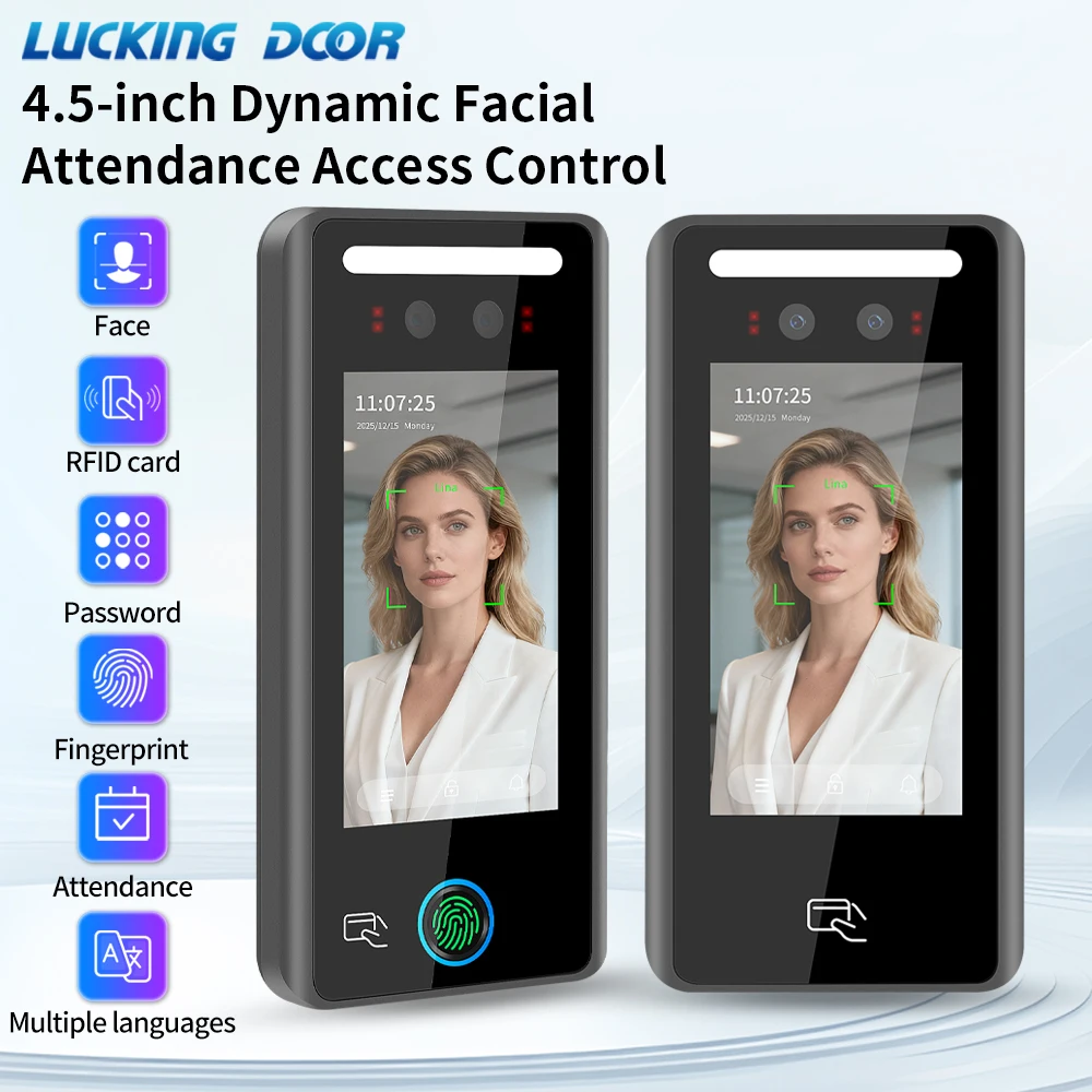 AI Biometric Wall Mount Face & RFID Recognition Terminal 4.5-inch WG26/34 Card Reader for Time Attendance Access Control System