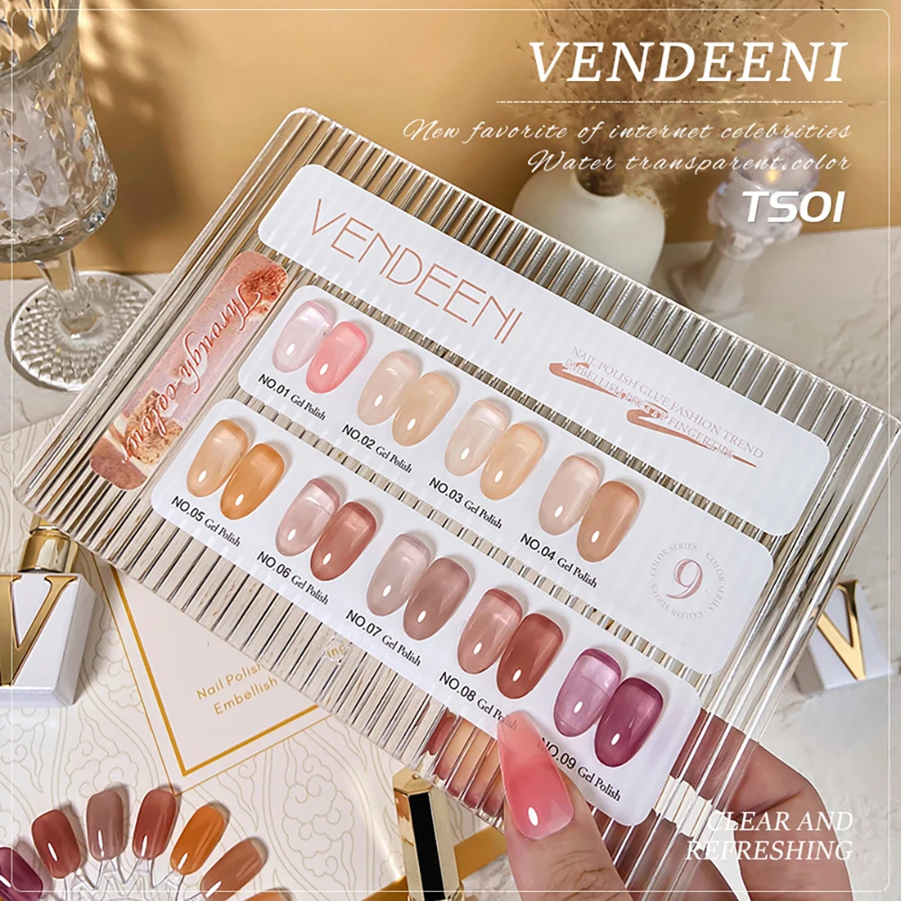 

Vendeeni 9 Color Jelly Gel Nail Polish Semi Transparent UV LED Soak Off Gel Varnish Nude Color Gel Lacquer For Nail Art Manicure