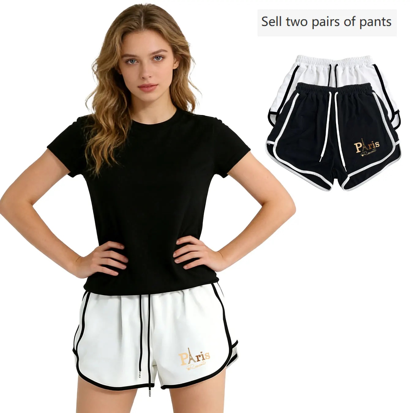 

Спортивные шорты с цветными вставками, летние, на шнурке, повседневные, для фитнеса, комплект из двух предметов